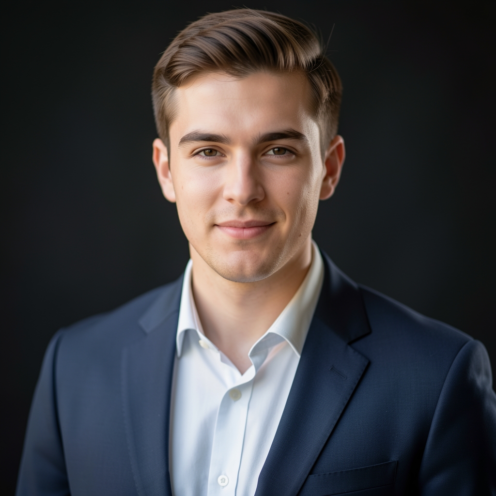 Editorial portrait of Tobias Whitfield, nutrition correspondent for Doreltan Dispatch, photographed in soft natural studio light against a dark background